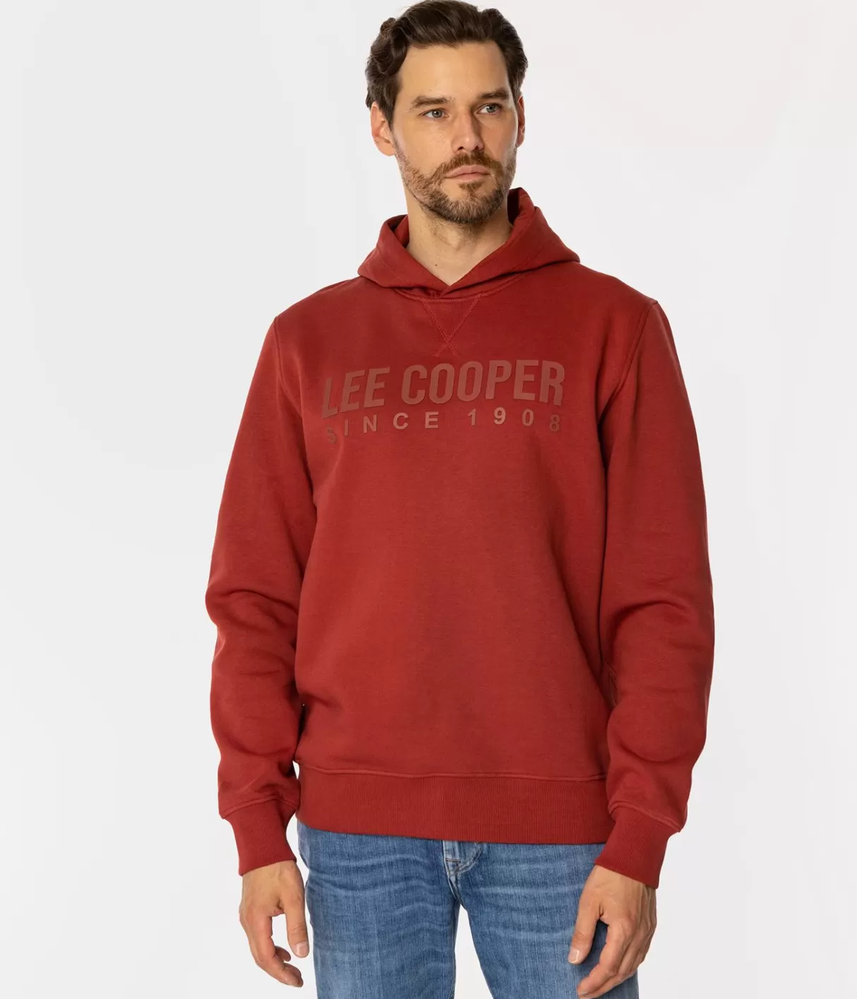 Bluza męska z kapturem i napisami ARIUS 4323 RED OCHRE-Lee Cooper New