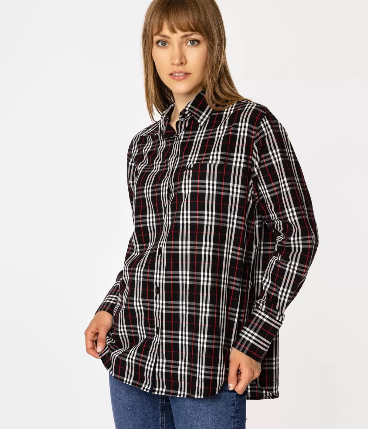 Koszula damska oversize w kratę LENA 2489 BLACK CHECK-Lee Cooper Best Sale