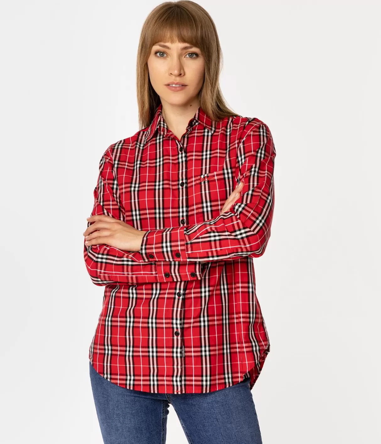 Koszula damska oversize w kratę LENA 2489 RED CHECK-Lee Cooper Best Sale
