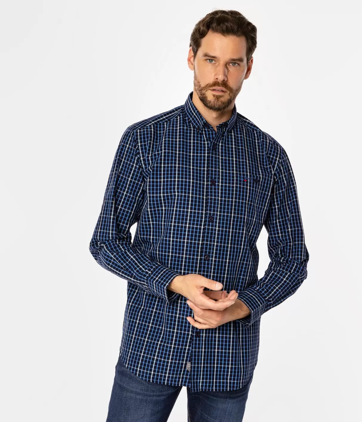 Koszula męska comfort w drobną kratkę NEW TENBY 32KZ BLUE-Lee Cooper Clearance