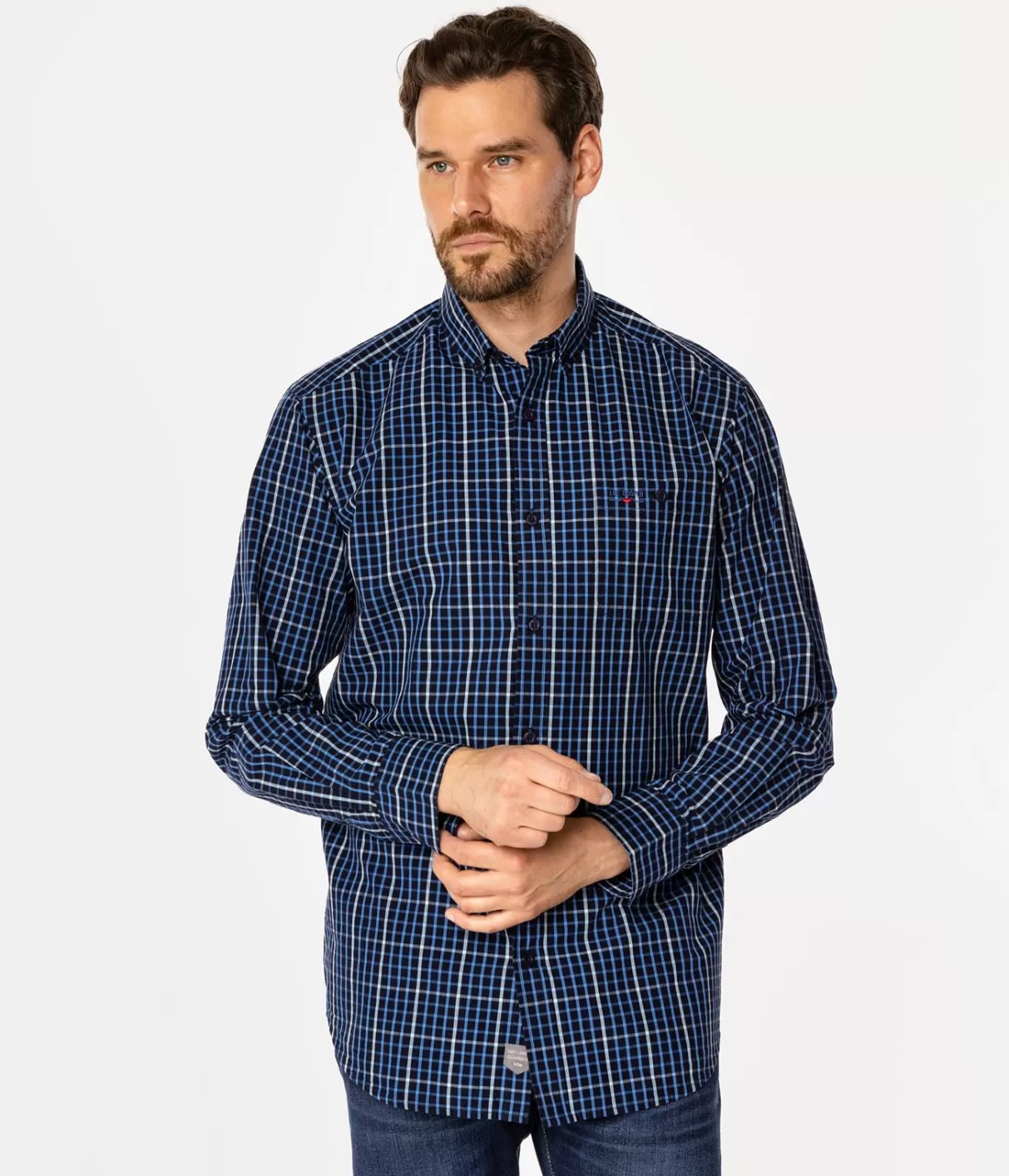 Koszula męska comfort w drobną kratkę NEW TENBY 32KZ BLUE-Lee Cooper Clearance