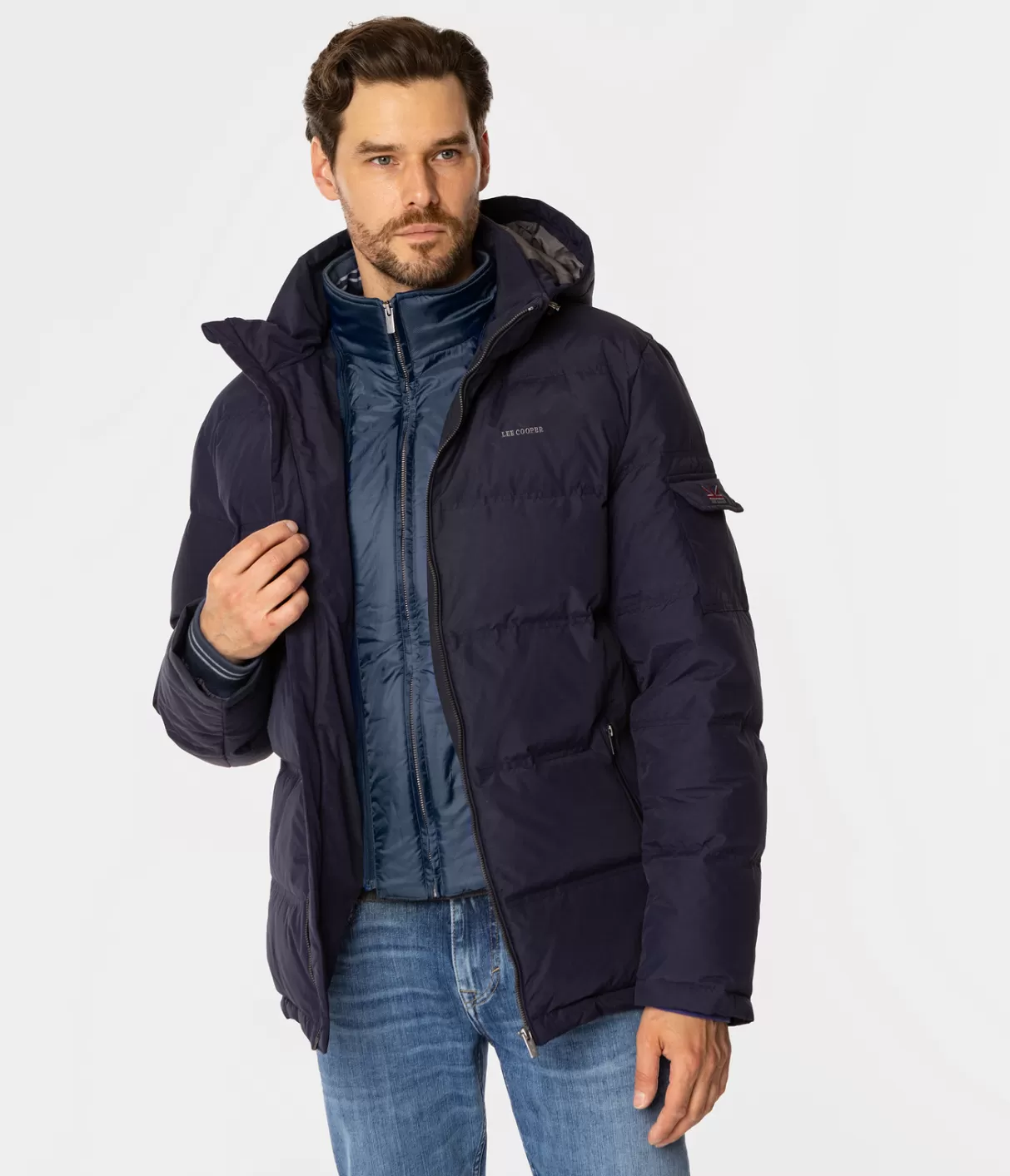 Kurtka puchowa z dopinką i kapturem BRIAN2 7215 NAVY-Lee Cooper Clearance