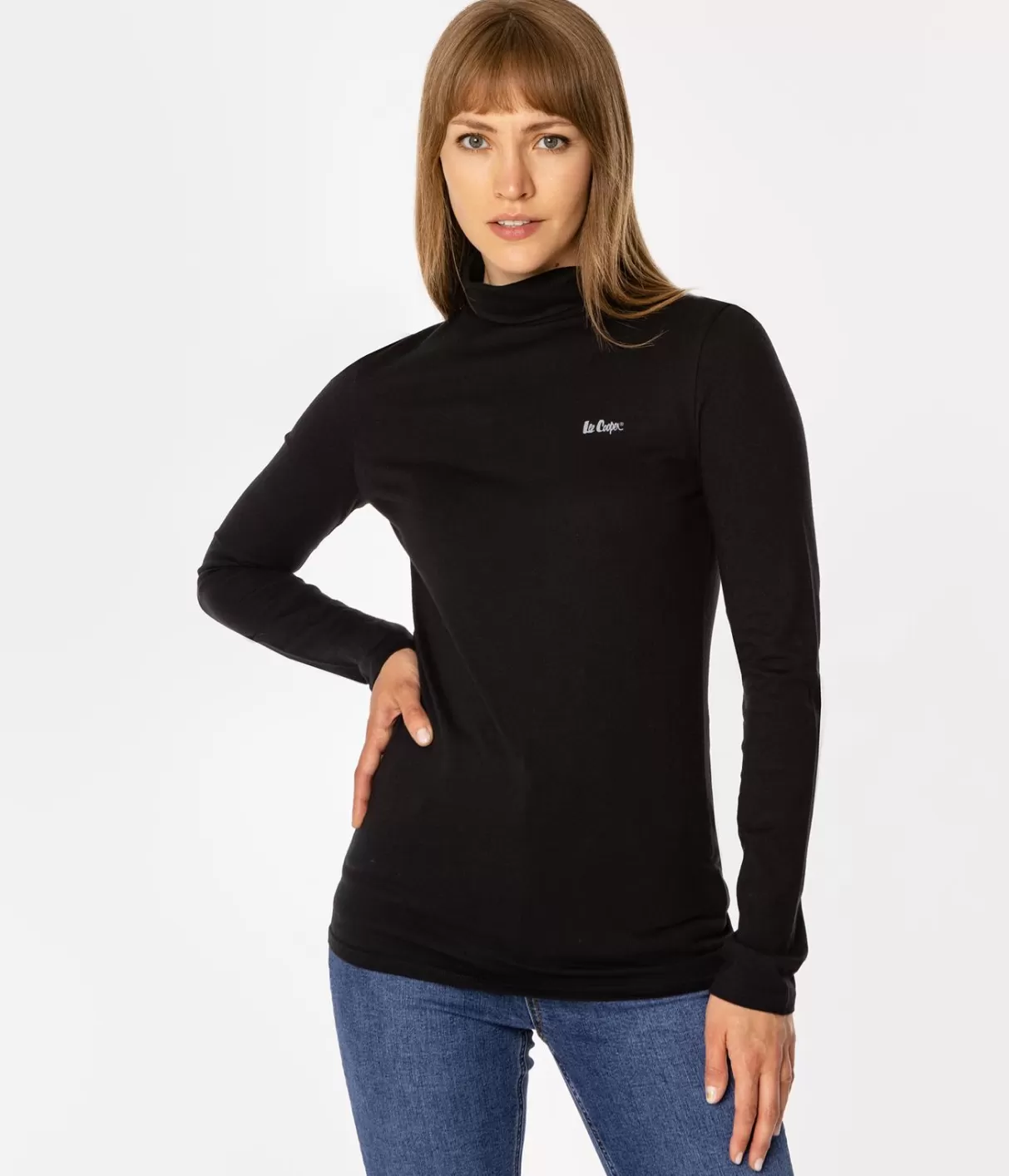 Longsleeve damski z golfem HOPE 6040 BLACK-Lee Cooper Discount