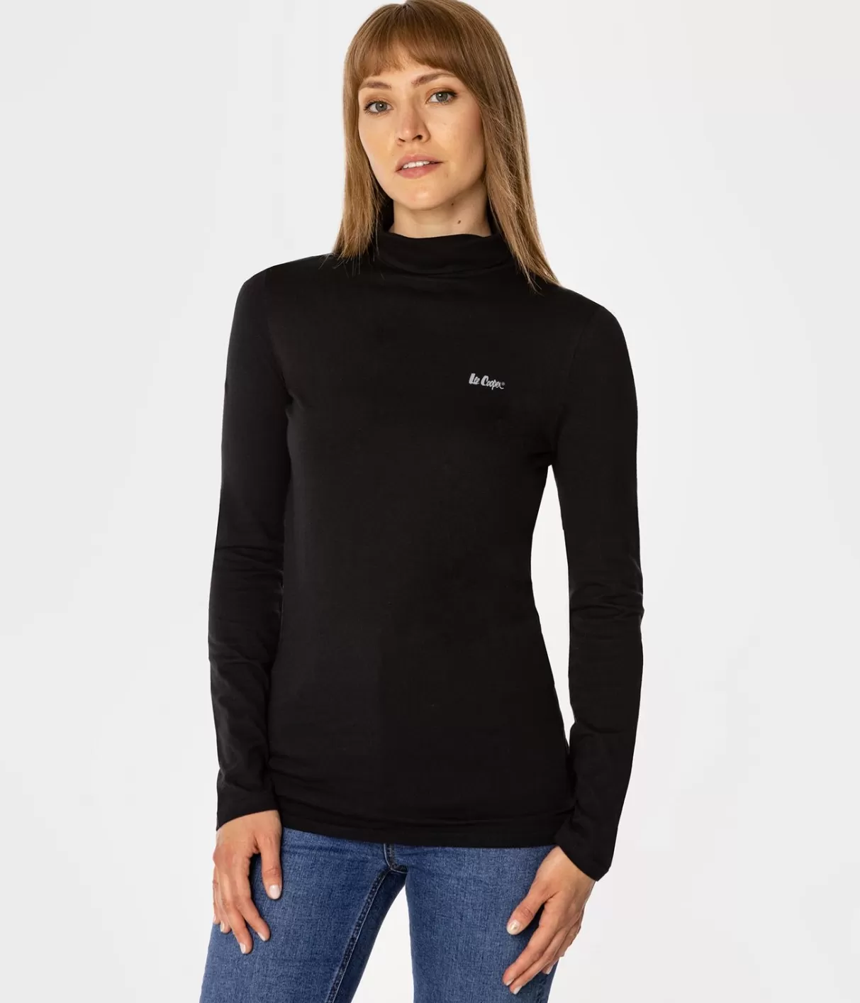 Longsleeve damski z golfem HOPE 6040 BLACK-Lee Cooper Discount