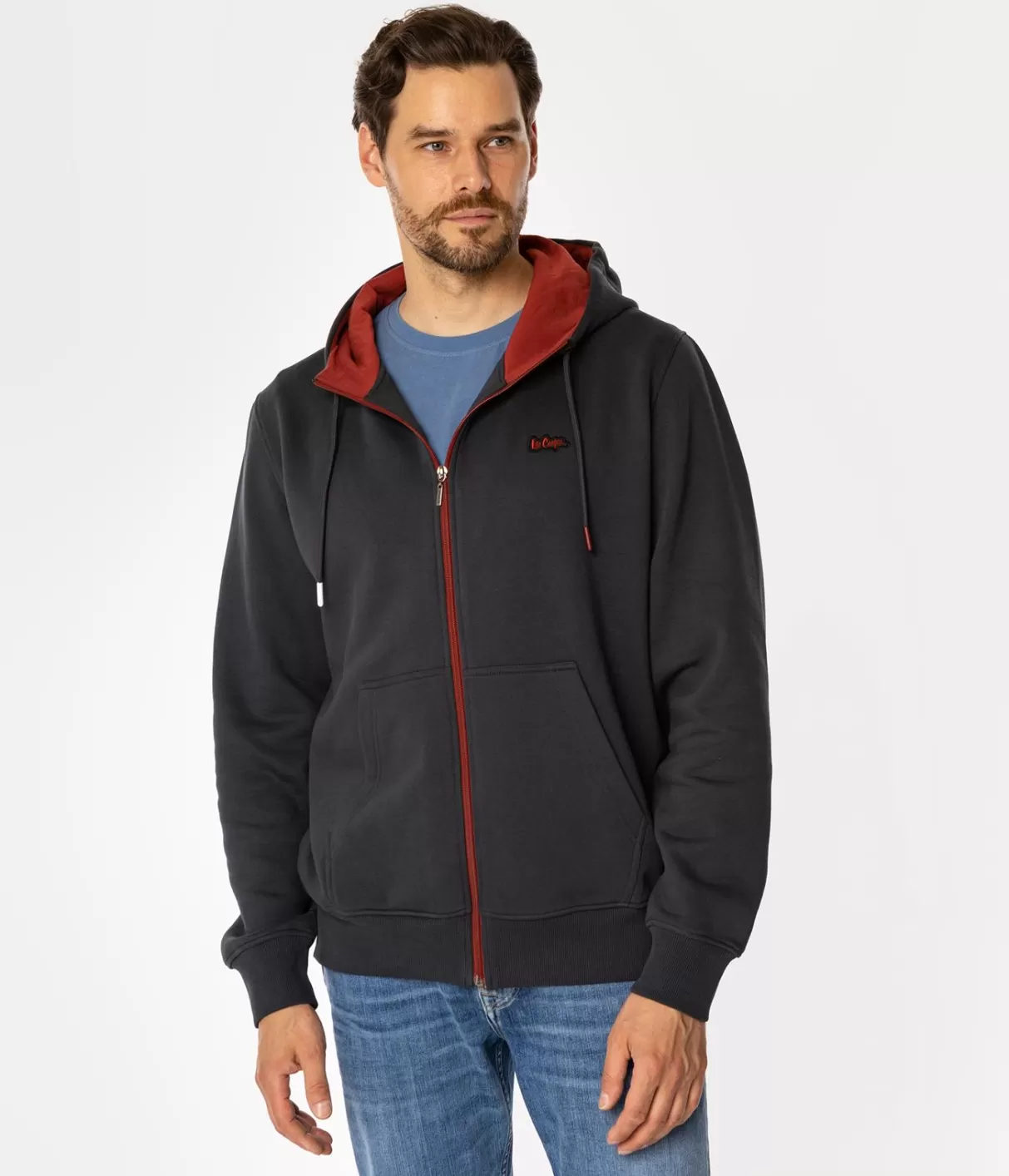 Rozpinana bluza męska z kapturem ALVEN 4303 DARK SHADOW-Lee Cooper Cheap