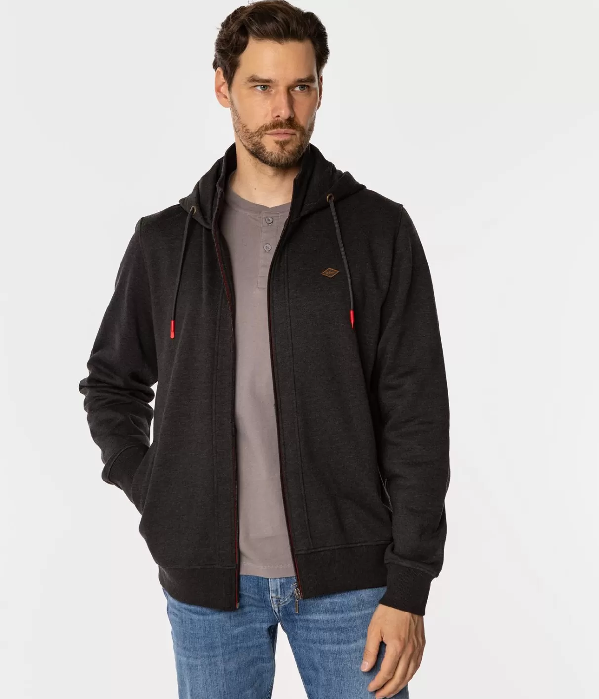 Rozpinana bluza męska z kapturem EMANUEL 9255 DARK GREY MELANGE-Lee Cooper Online