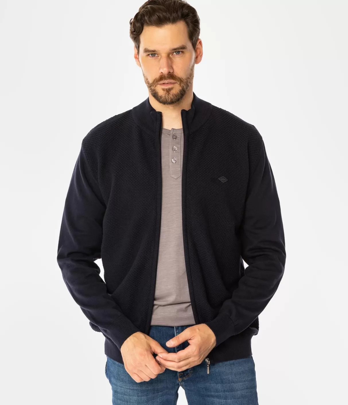 Rozpinany sweter męski ze stójką LEMIR 9103 NAVY BLAZER-Lee Cooper Discount