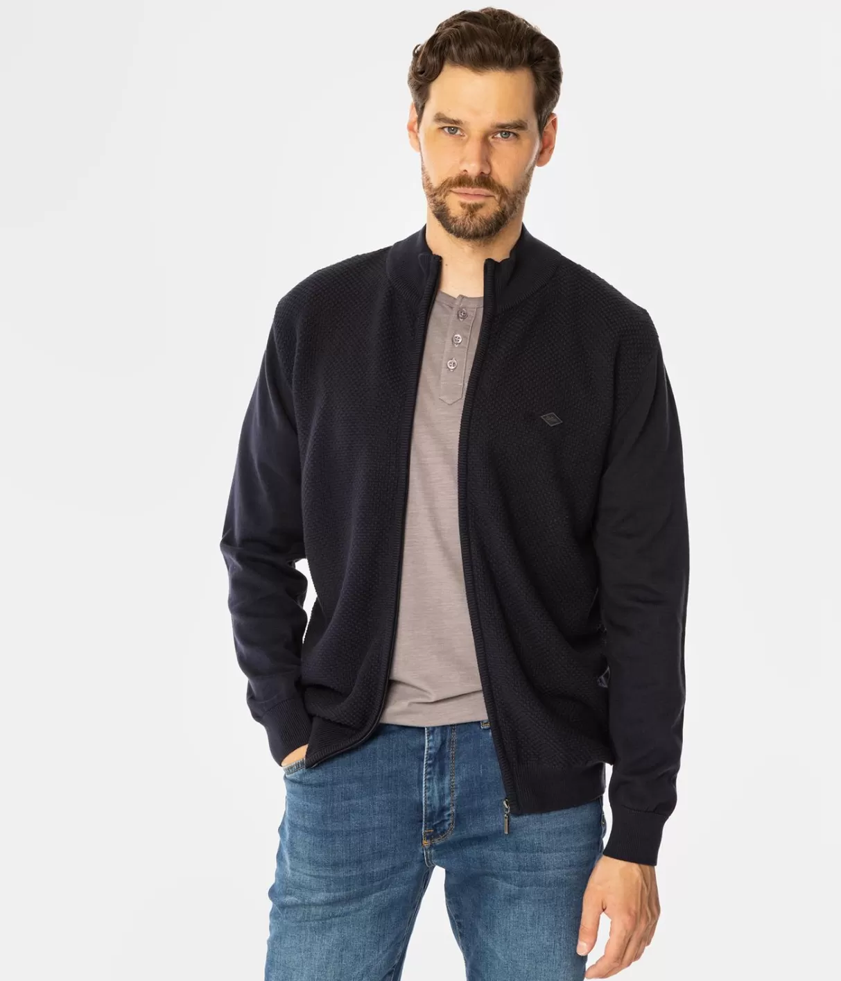 Rozpinany sweter męski ze stójką LEMIR 9103 NAVY BLAZER-Lee Cooper Discount