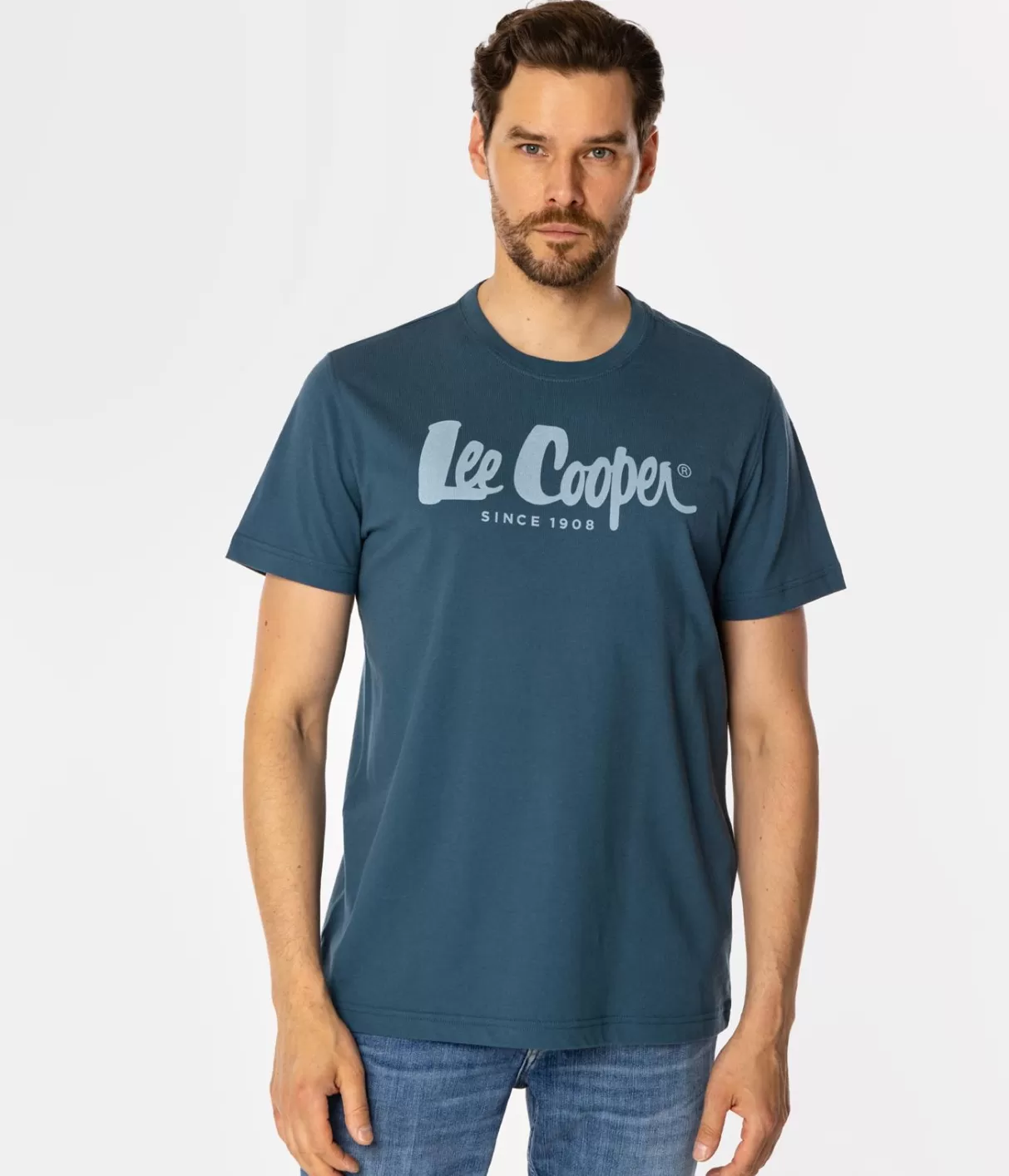 T-shirt męski z logo HERO7 FADE 1010 INDIAN TEAL-Lee Cooper Outlet