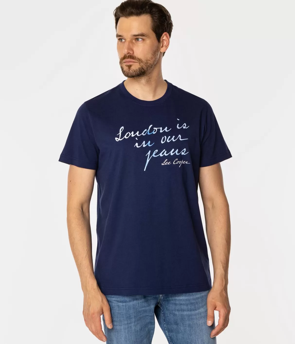 T-shirt męski z nadrukiem LONDON10 1016 MEDIEVAL BLUE-Lee Cooper Hot